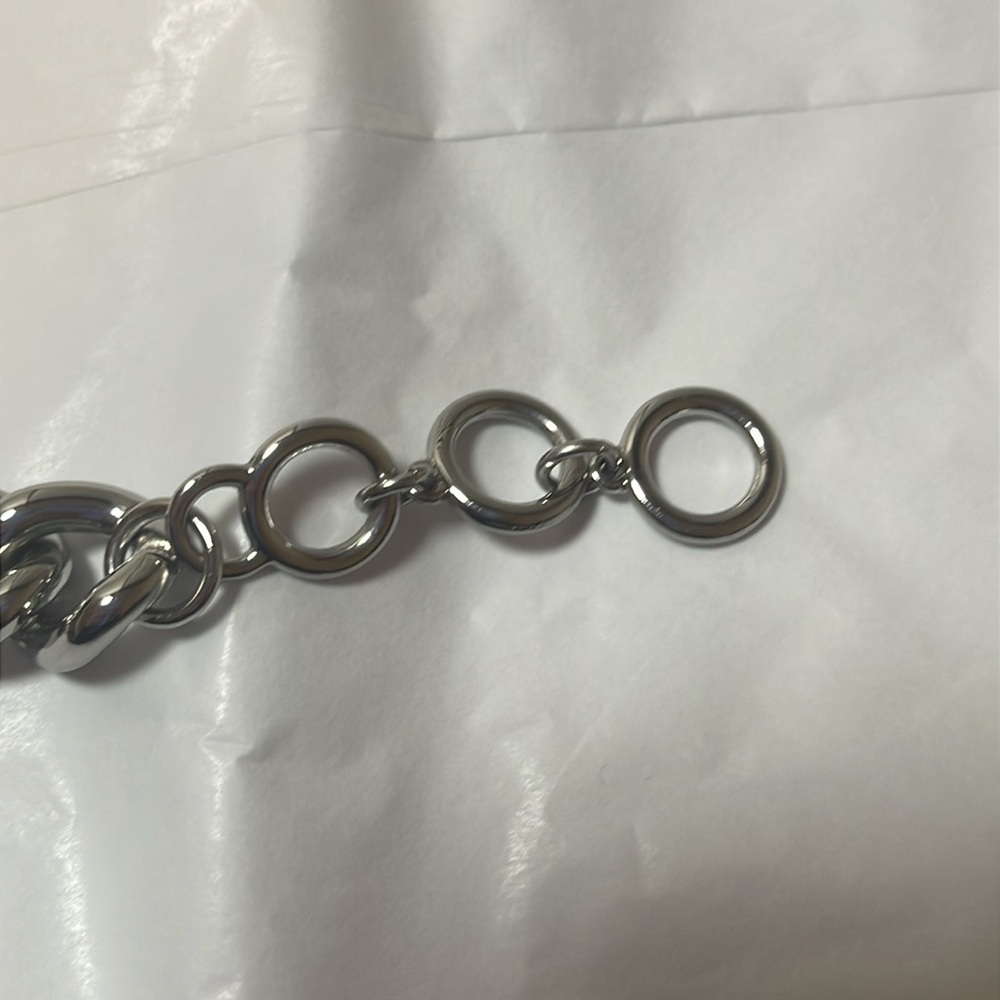 Chico's Heavy Silver Tone Chain Link Bracelet with Large Dangling Puffed Heart - Picture 6 of 6